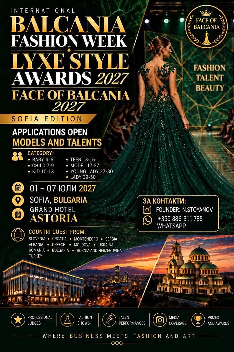 Постер на Balcania Fashion Week Lyxe Style Awards 2027 с дати 1–7 юли в София