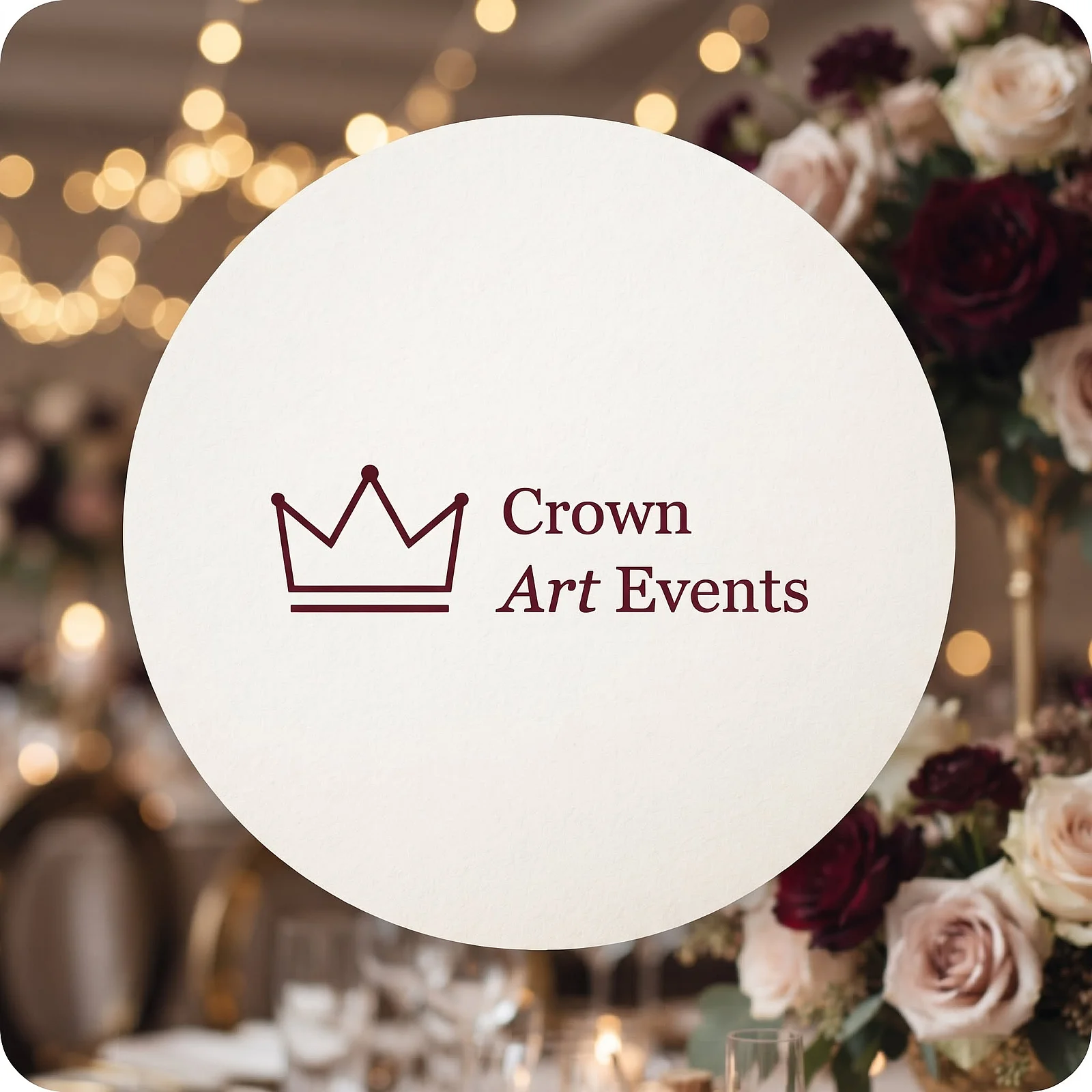 Лого на Crown Art Events на флорален фон